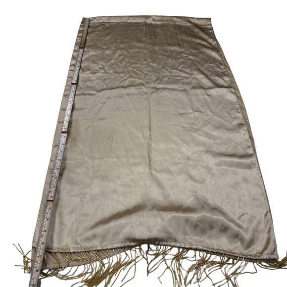 Metallic Gold Satin Evening Wrap With Fringe Edges - Picture 4 of 7